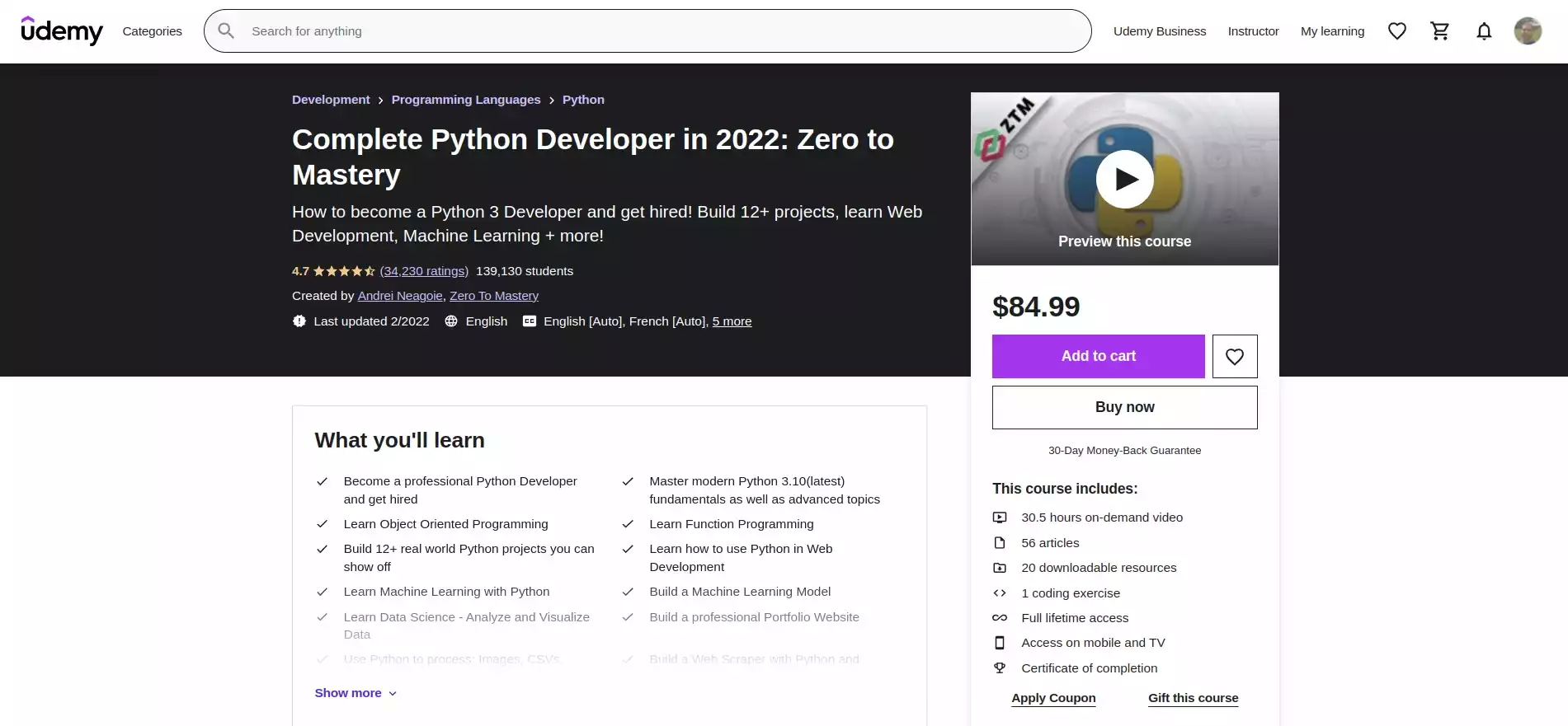 Complete python developer zero to mastery