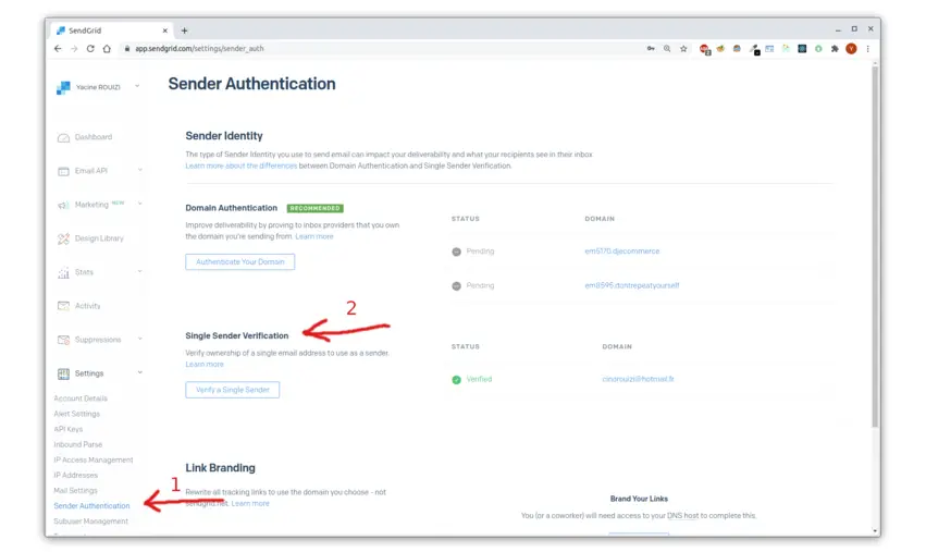 Sender Authentication Page